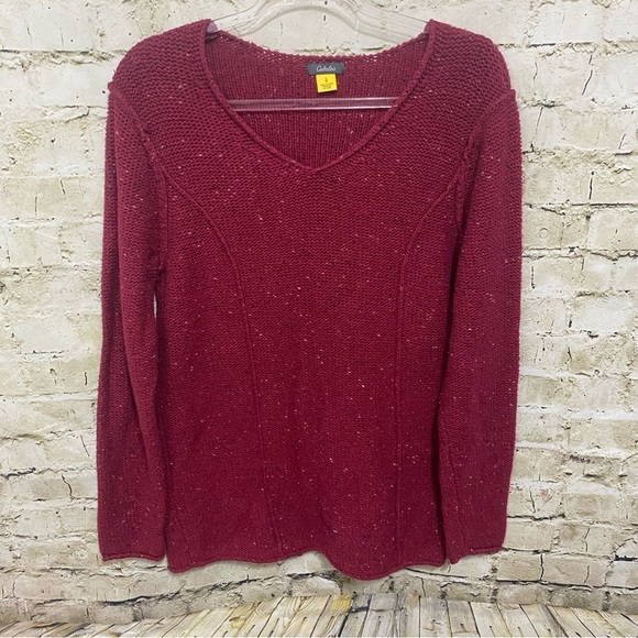Cabela's Sweaters - Cabelas Red Burgundy Chunky Knit V Neck Pullover Sweater